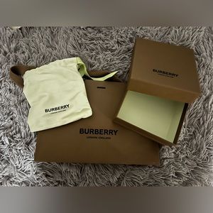 Burberry bag, box, and duster bag.